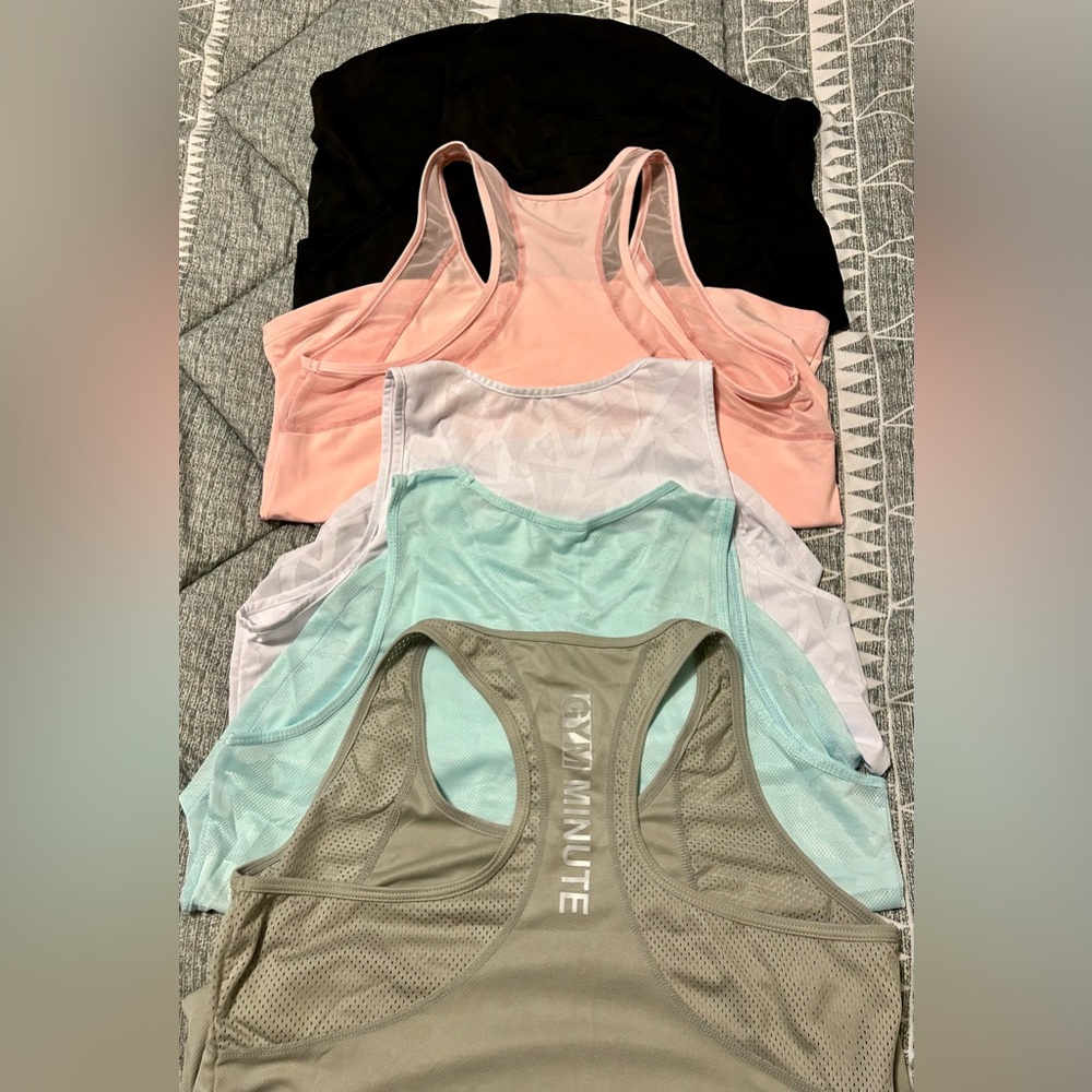 Lot of 5 workout tops, size LP
